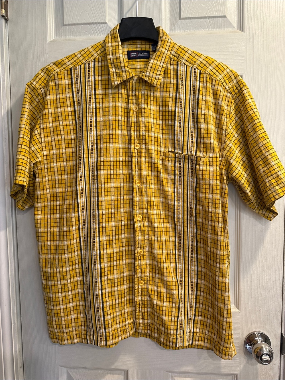 Faded Glory Authentic Men's Yellow Plaid Short-Sleeve Button-Up Shirt Size Large